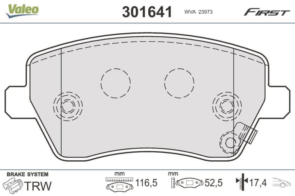 Jeu de 4 plaquettes de frein VALEO ref. 301641